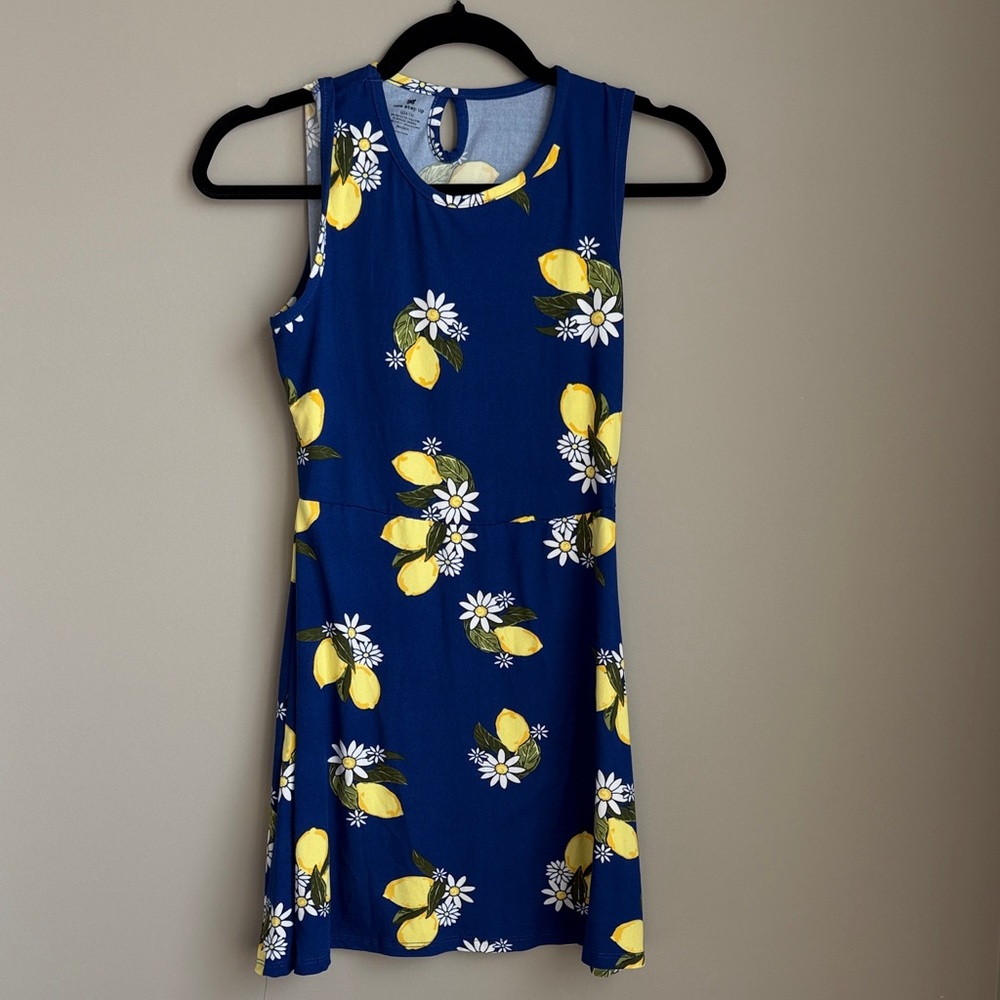 Girls One Step Ahead Blue Dress; Yellow Lemon & White Daisy Print Large (14/16)
